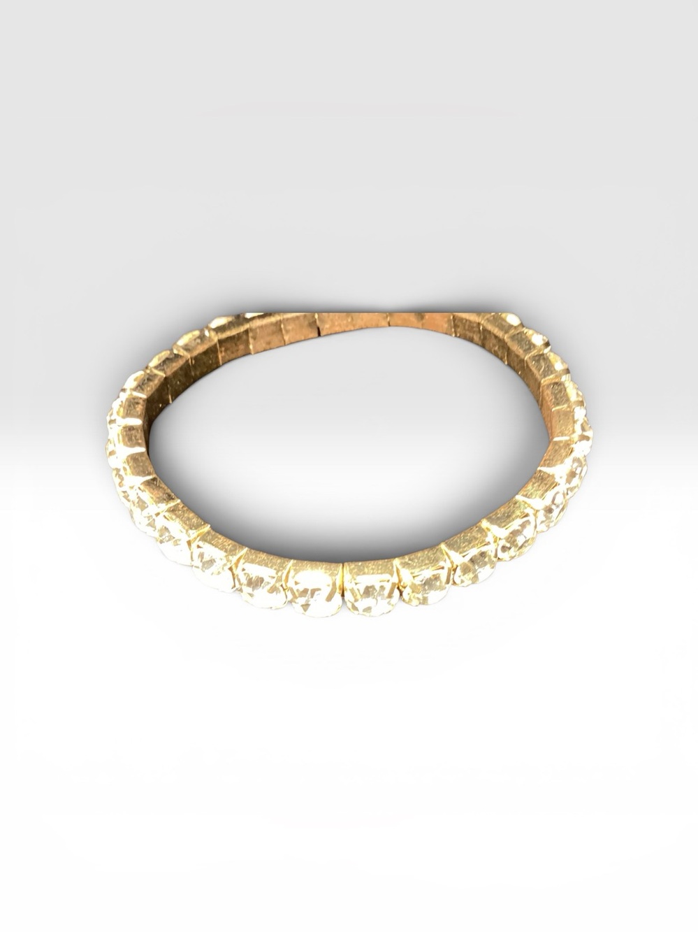 Gold Tone Crystal Link Tennis Bracelet w. Stretch- Clear Stones - Picture 2 of 6
